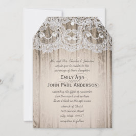 Romantisches Barnholz und Spitzen Elegante Hochzei Einladung