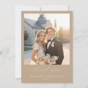 Romantisches Beige Klassisches Foto Dankeskarte