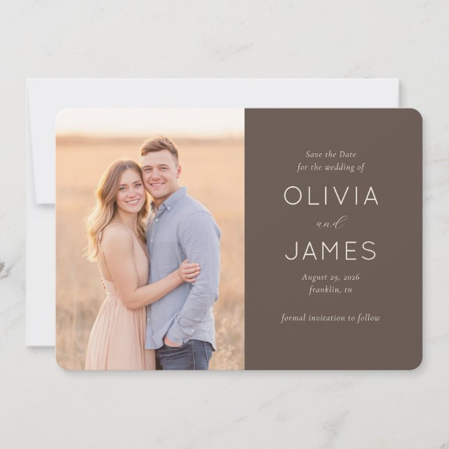 Romantisches Beige Modernes Foto Save The Date (Vorderseite)