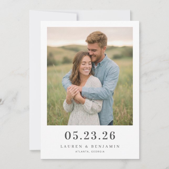 Romantisches Beiges Minimalistisches Foto Save The Date (Vorderseite)