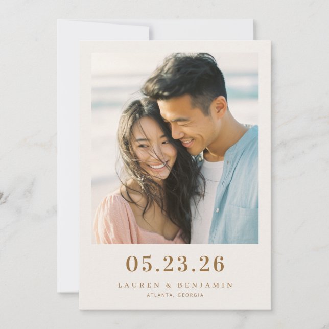 Romantisches Beiges Minimalistisches Foto Save The Date (Vorderseite)