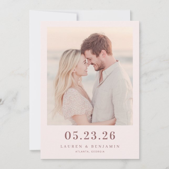 Romantisches Beiges Minimalistisches Foto Save The Date (Vorderseite)