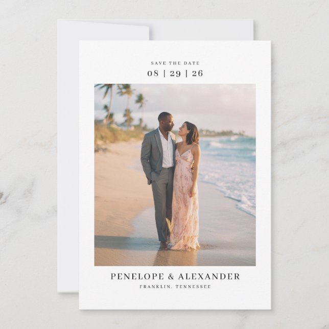 Romantisches Beiges Tropen-Foto Save The Date (Vorderseite)