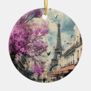 Romantisches Bild von PAris mit dem Eiffelturm Keramik Ornament