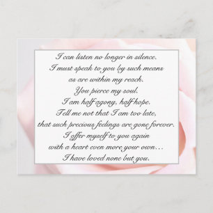 Romantisches blasses rosa florales Jane-Austen-Lie Postkarte