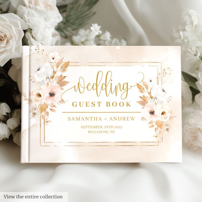 Romantisches, blassrosa Gold Rahmen Hochzeitshaus Gästebuch (Romantic Pale Pink Gold Frame Wedding Guest Book)