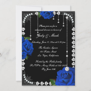 Romantisches Blau Rosen und Diamanten Probedinner Einladung