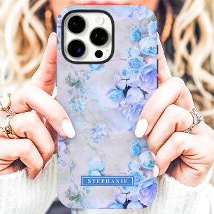 Romantisches Blau und Grau Namens Blumenmuster iPhone 16 Pro Max Hülle