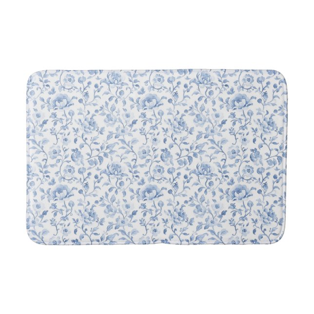 Romantisches Blau Weiß Floral  Badematte (Vorderseite)