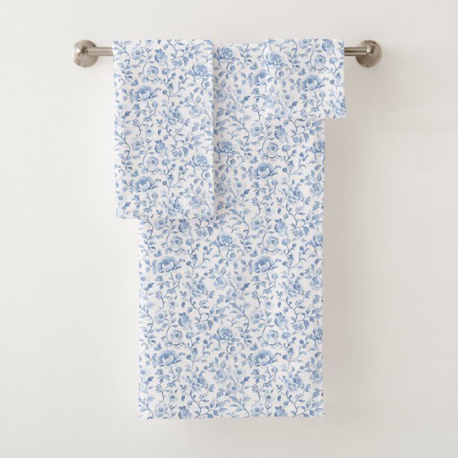 Romantisches Blau Weiß Floral  Badhandtuch Set (Insitu)