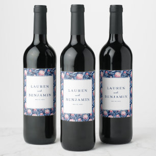 Romantisches Blaues Blumenmuster Weinetikett
