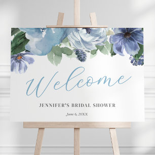 Romantisches blaues florales Willkommensschild für Poster