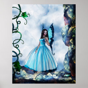 Romantisches Blue Butterfly Fairy Poster