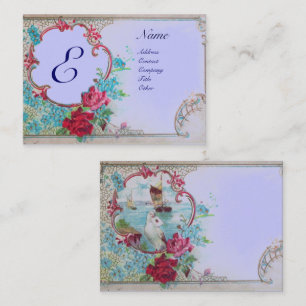 ROMANTISCHES BLUE FLORAL MONOGRAM, ROSE, DOCH, SAI VISITENKARTE