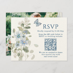 Romantisches Blue Floral UAWG QR Code Foto Hochzei RSVP Karte