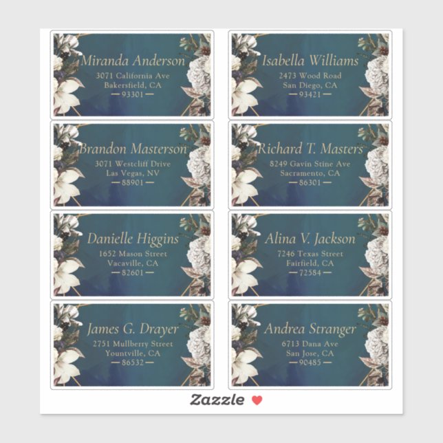 Romantisches Blumen-Gold-Kleider-Adressetikett Aufkleber (Blatt)