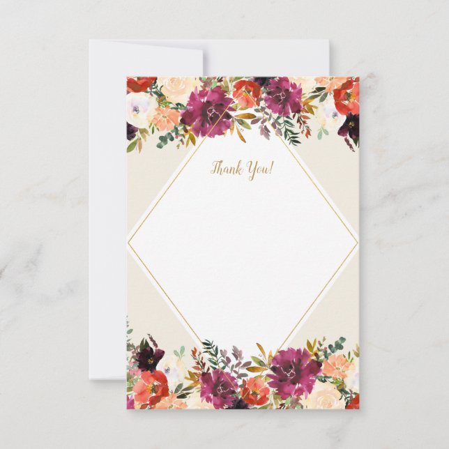 Romantisches Blumenburgund + Peach Stationery Dankeskarte (Vorderseite)