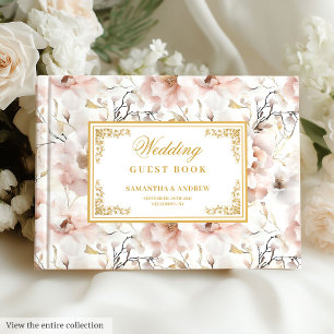Romantisches Blumengemälde in rosa Gold Gästebuch