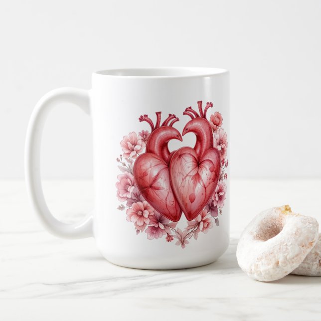 Romantisches Blumenherz Kaffeetasse (Mit Donut)