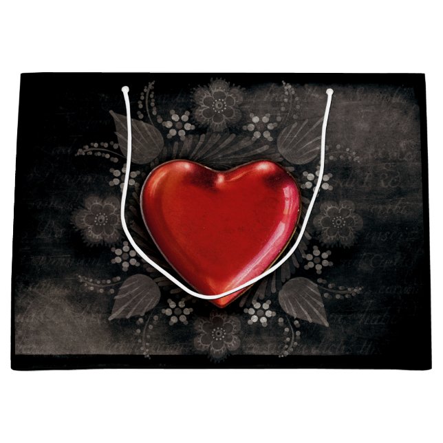 Romantisches Blumenherz Valentine Liebe Große Geschenktüte (Vorderseite)