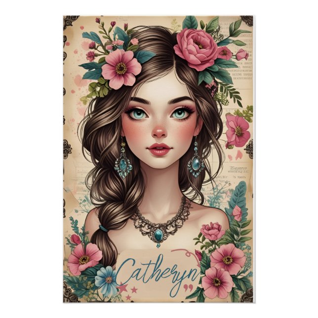 Romantisches Blumenportrait Poster (Vorderseite)