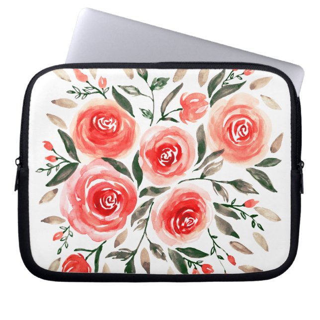 Romantisches Blumenrosa Rosen Watercolor-Design Laptopschutzhülle (Vorderseite)