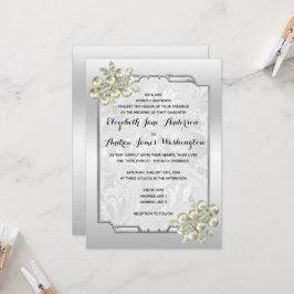 Romantisches Blumenspiel Gerahmt, Silberne Hochzei Einladung