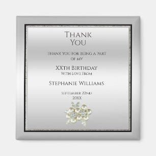 Romantisches Blumenspiel, Silver & Black Birthday  Magnet