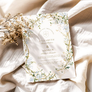 Romantisches Blumenzeitsdesign mit Monogramm-Wappe Einladung
