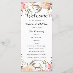 Romantisches Blush Blom Floral Hochzeitsprogramm Programm