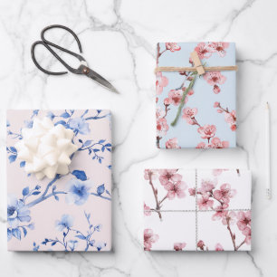 Romantisches Blush Blue Floral Brautparty Geschenkpapier Set
