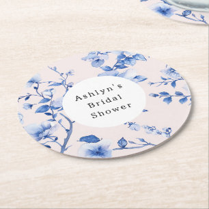 Romantisches Blush Blue Floral Brautparty Runder Pappuntersetzer