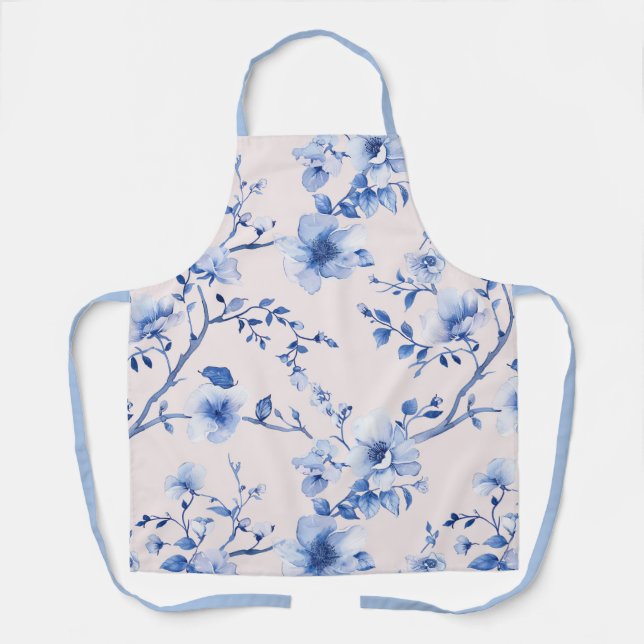 Romantisches Blush Blue Floral Brautparty Schürze (Vorderseite)