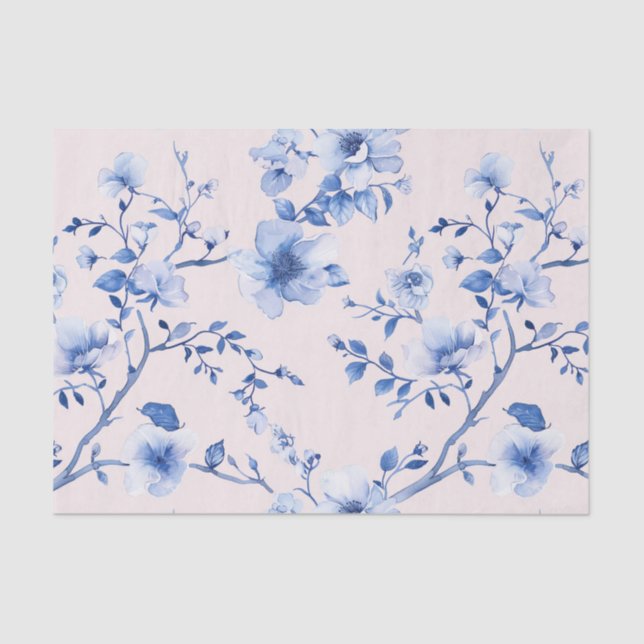 Romantisches Blush Blue Floral Brautparty Seidenpapier (Vorderseite)