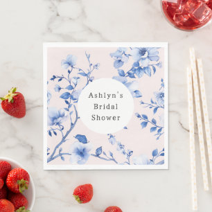Romantisches Blush Blue Floral Brautparty Serviette