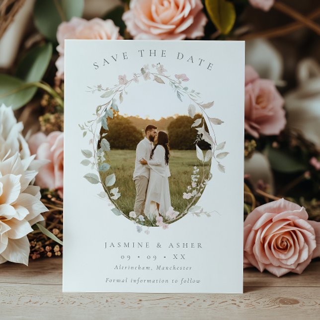 Romantisches Blush Blumenkraut Foto Hochzeit Save The Date (Von Creator hochgeladen)