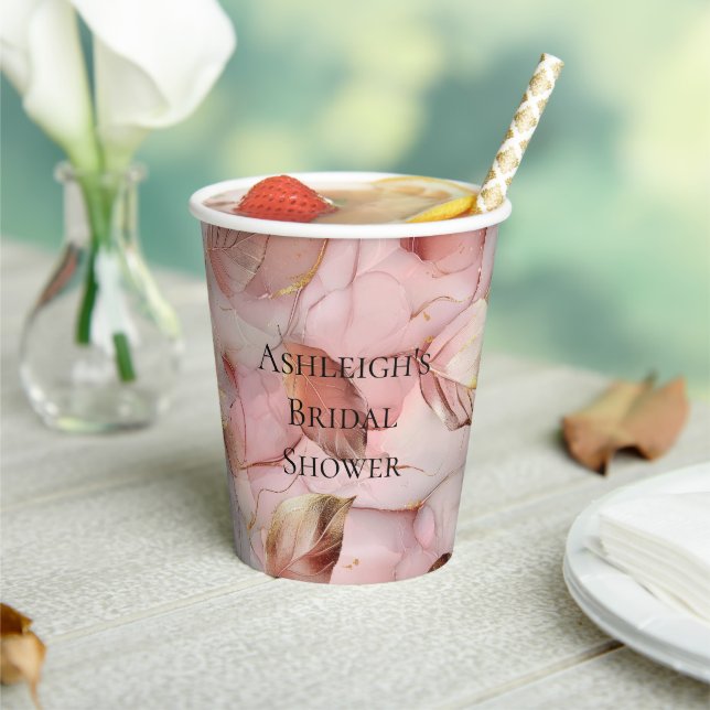 Romantisches Blush Pink Gold Leaf Brautparty Pappbecher (In Situ)