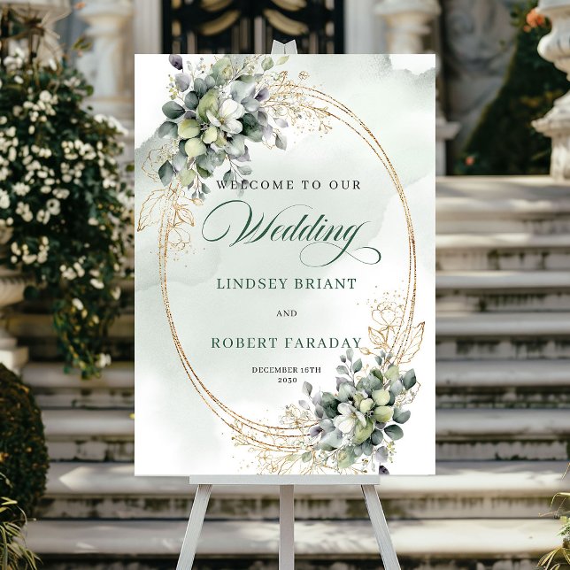 Romantisches Bohemian-Hochzeits-Willkommensschild  Poster (Romantic Bohemian Wedding Welcome Sign Gold)