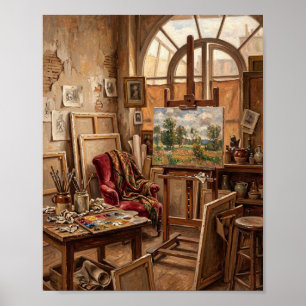 Romantisches Bohemien-Künstlerstudio Staffelei I Poster