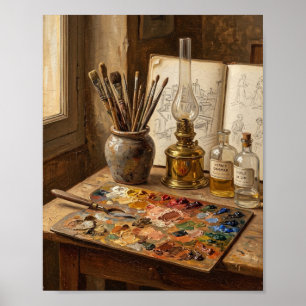 Romantisches Bohemien-Künstlerstudio Staffelei II Poster