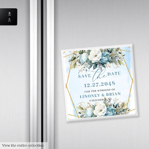 Romantisches Boho Blau Und Weiße Pfingstrosen Save Magnet