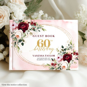 Romantisches Boho-Burgunder-Blumen-60. Geburtstag Gästebuch