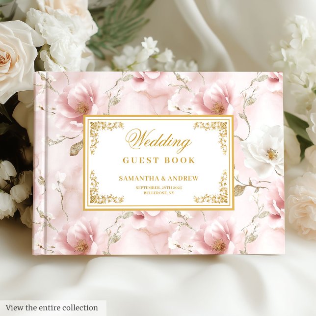 Romantisches boho staubiges rosa goldenes Hochzeit Gästebuch (Romantic boho dusty pink gold wedding guest book)