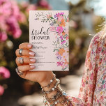 Romantisches bohrosa Wildblume Brautparty Einladung<br><div class="desc">Genießen Sie Ihre Liebe mit dieser sanften und romantischen Brautdusche im Frühling, die mit einem zarten, blütigen Hintergrund und handbemalten pastellfarbenen Wildblumen in Pfirsich, Rosa und Lilatönen aufwartet. Die elegante Schrift verbindet sich wunderbar mit dem Blumenstrauß in Aquarellfarben, was es perfekt macht für ein Party, Brunch und Bubbly, Liebe ist...</div>