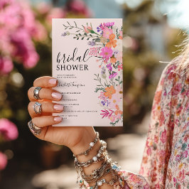 Romantisches bohrosa Wildblume Brautparty Einladung