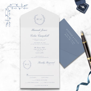 Romantisches botanisches Wappen Hochzeit All In One Einladung