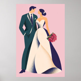 Romantisches Braut-und Bräutigam-Illustrationspost Poster