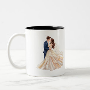 Romantisches Brautpaar beim ersten Kuss Zweifarbige Tasse