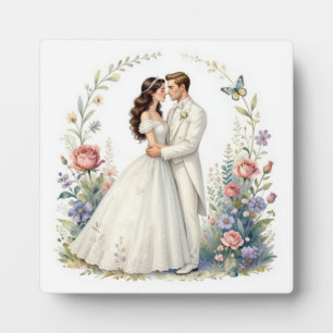 Romantisches Brautpaar Blumiges Elegantes Hochzeit Fotoplatte