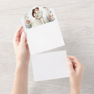 Romantisches Brautpaar Florales Elegantes Hochzeit All In One Einladung